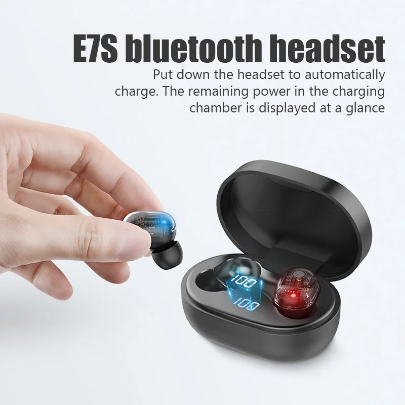 E7s Headset Bluetooth TWS tanpa kabel, Headset olahraga Stereo in Ear dengan mikrofon