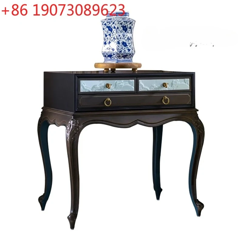 

Французский китайский стиль, резьба по дереву, цветок, прикроватная тумбочка из цельного дерева, ретро, высококачественный боковой шкаф контрастного цвета