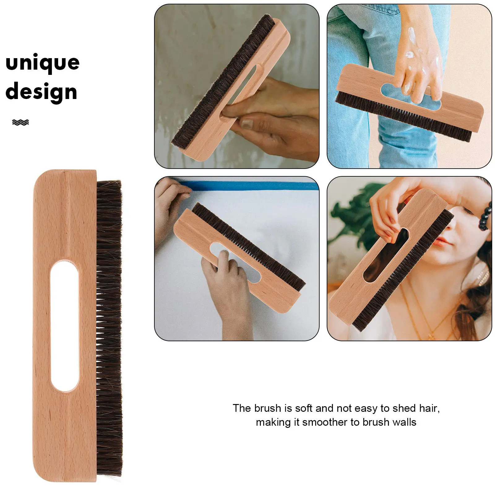 Wooden Handle Wallpaper Brush Soft Bristles Professional Multi-Purpose Dust Paint Brush for Wall Coverings Murals Easy Cleaning
