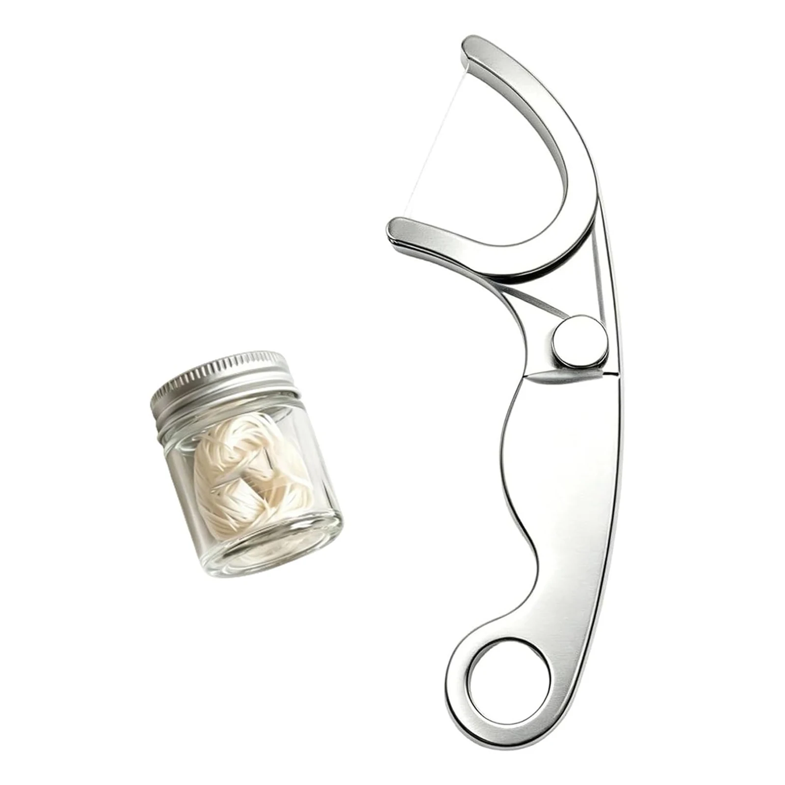Metal Dental Floss Holder Stainless Steel Refillable Floss Pick Reusable Portable Permanent Teeth Cleaner for Adults & Kids