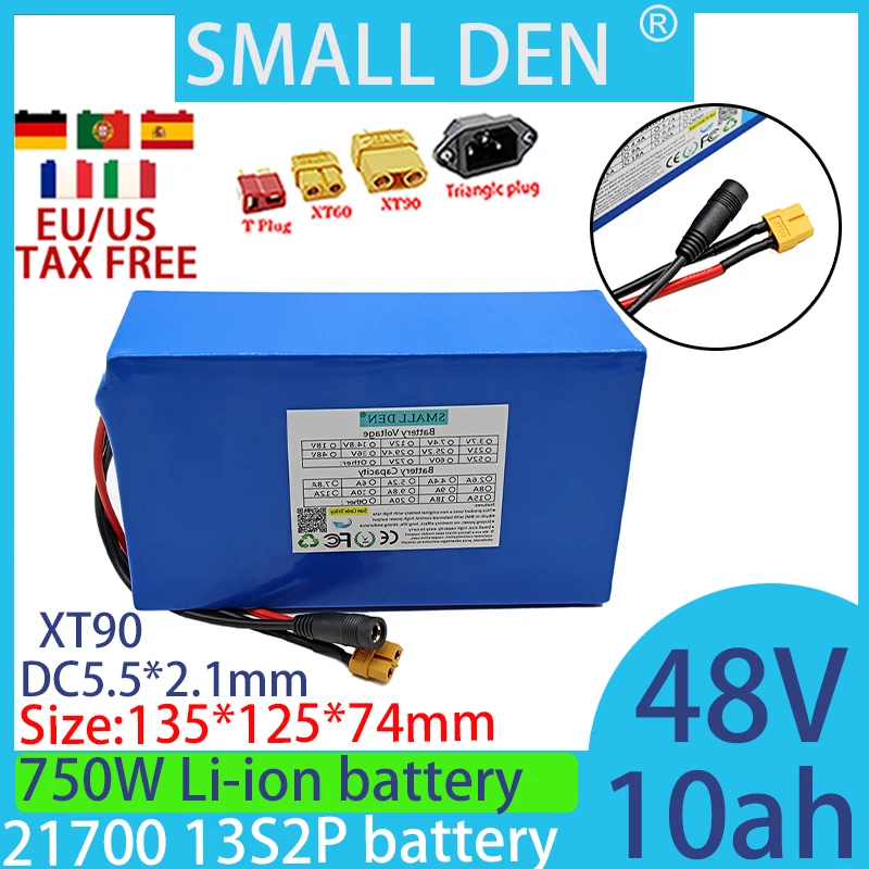 

48V 10ah 21700 13S2P lithium-ion battery pack 750W power tool battery outdoor backup battery, with 15A BMS+54.6V 2A charger