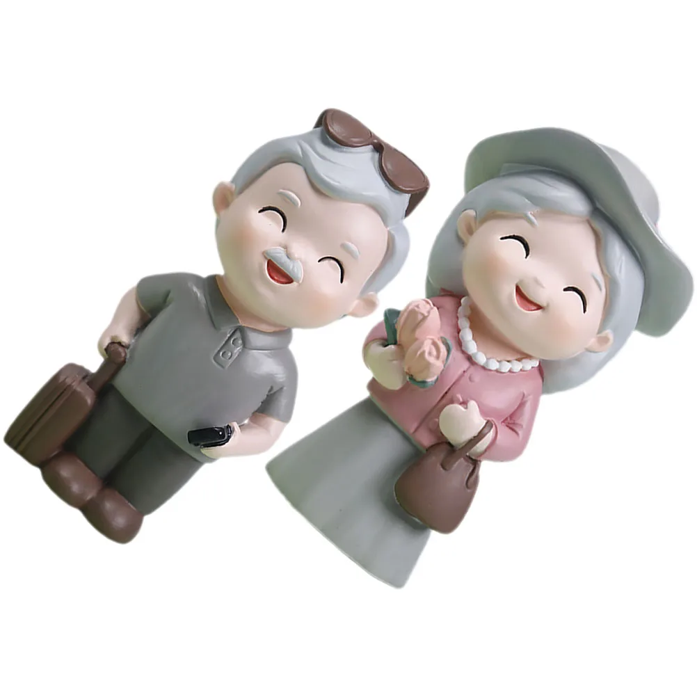 

2pcs Grandparents Ornaments Elderly Couple Resin Figurines Grandma Grandpa Sculpture Home Resin Grandma Grandpa Figurine Decor