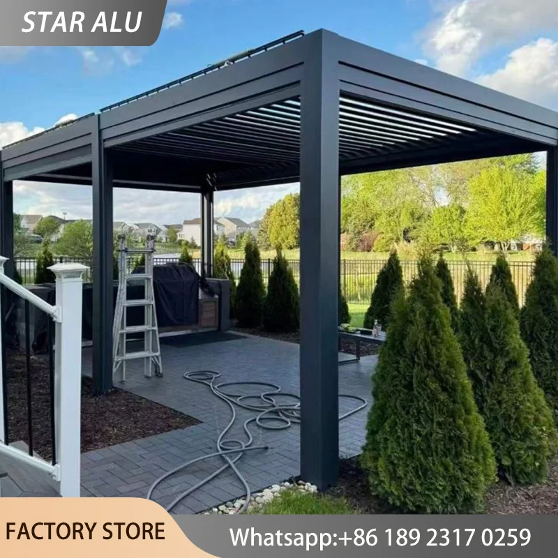 Modern Aluminum Pergola Gazebo Louvered Canopy Roof Heavy Duty Outdoor Patio Shelter Commercial Waterproof Sun Shade Pavilion
