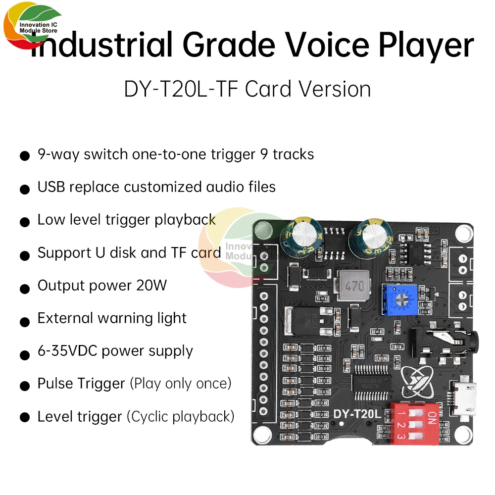 DC6-35V Voice MP3 Playback Control Module, One-On-One Trigger Audio Module Supports Usb Flash Drive And TF Card T20L Micro USB