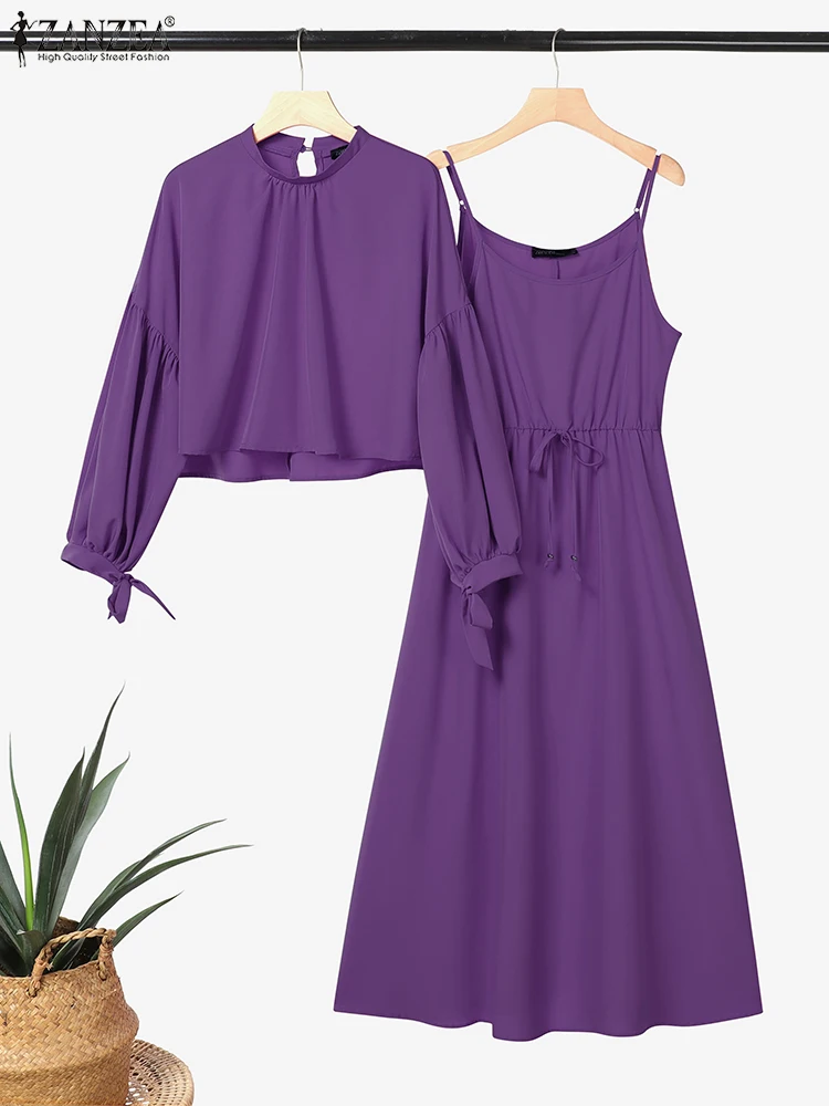 

ZANZEA корейский стиль офисные женские костюмы женские наряды модные топы с длинными рукавами платье 2025 однотонные повседневные свободные одинаковые комплекты