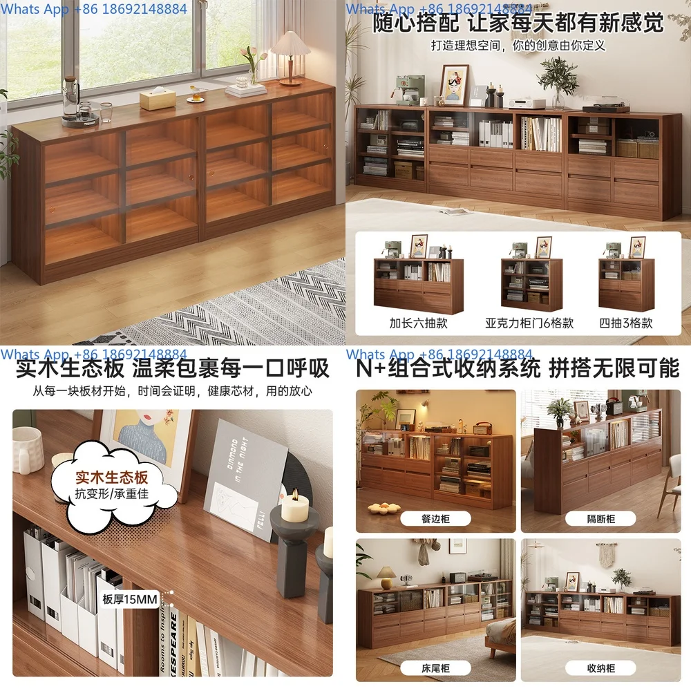 Living Room Storage Cabinet Floor Standing Solid Wood Bookshelf Dust Proof Cupboard Sideboard Wall Mounted All in One Storage