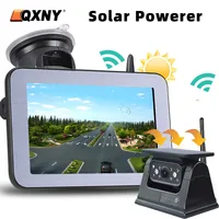 QXNY Cámara de respaldo inverso con imán de energía solar inalámbrica con monitor de visión trasera AHD de 5 ""para camper, camión, remolque, RV