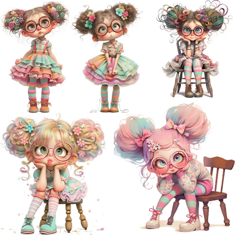 Quirky Girl Iron on Patches for clothing DIY A-Level Washable T-shirts Iron-on Thermal Stickers Cute Doll Patches Applique