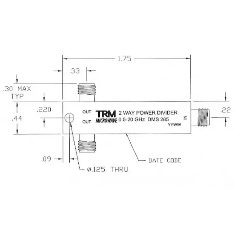TRM DMS285 0.5-20GHz SMA RF Microwave One Division Two Power Divider