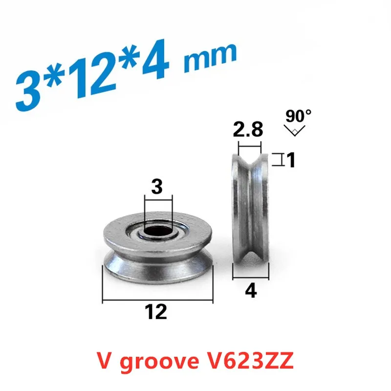 50pcs V623 V624ZZ U623ZZ U624ZZ U604ZZ V / U groove track guide pulley roller bearing 3x10x3 3x12x4 4x13x6 3x12x4 4x13x4 mm