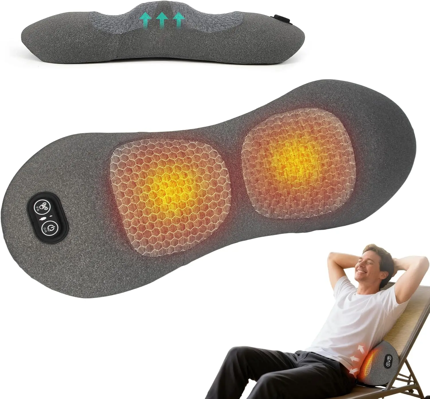 Okayso 3 in 1 Lumbar Support Pillow, Electric Lower Back Massager Waist Decompression Devices Heat Vibration - view 6