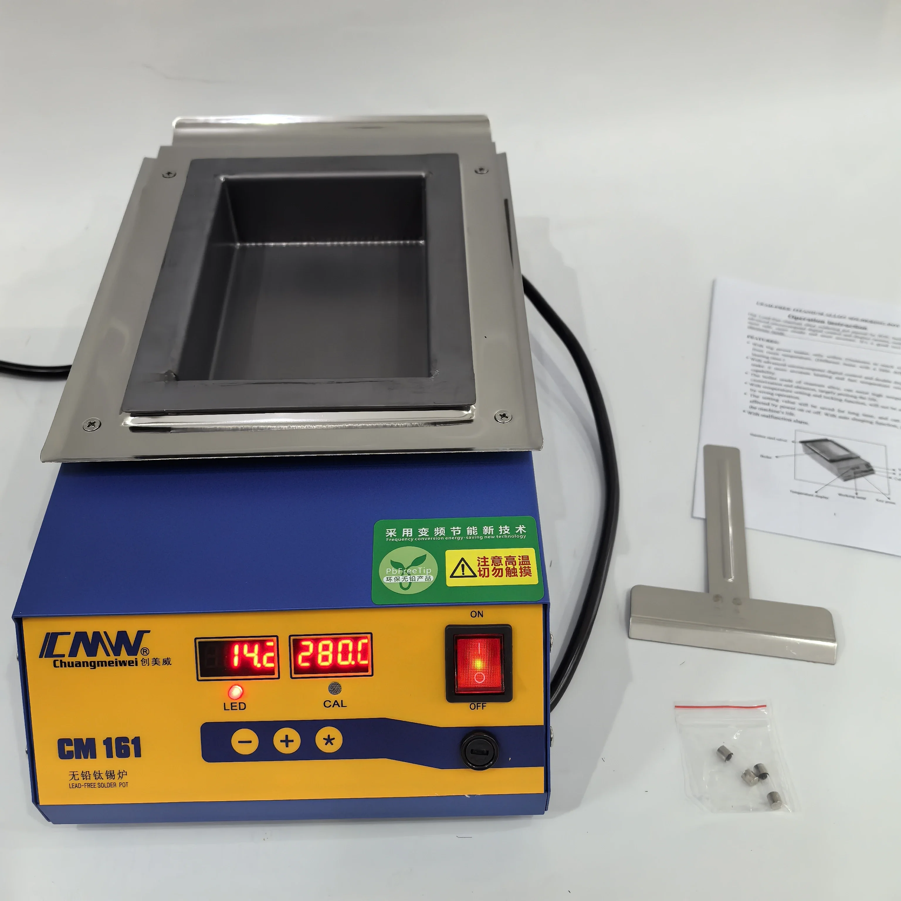 

Brand new CM-161 160x110x45mm Lead-Free Titanium Alloy Soldering Solder Pot Desoldering Bath 1000W 220V/110V