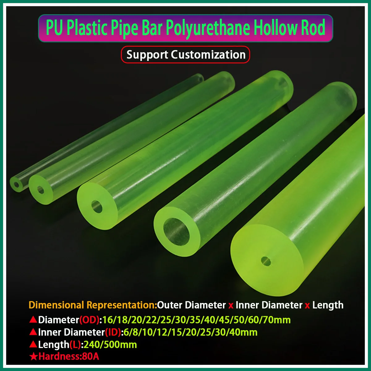PU Plastic Pipe Bar Polyurethane Hollow Rod Gaskets Shock Absorber OD16-70mm ID6-40mm L240/500mm