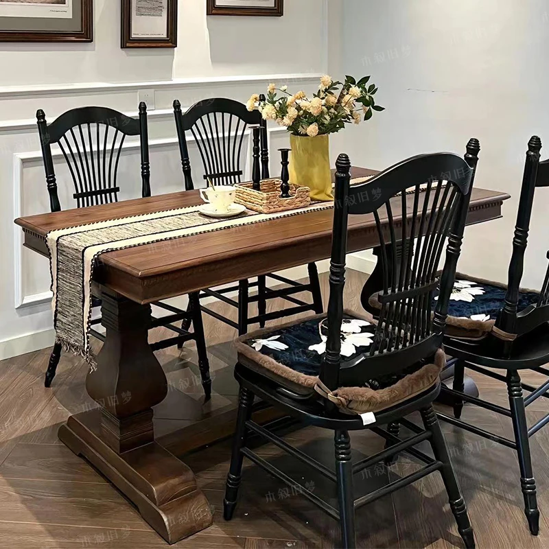 

Solid wood dining table Household rectangular solid wood large dining table medieval dining table