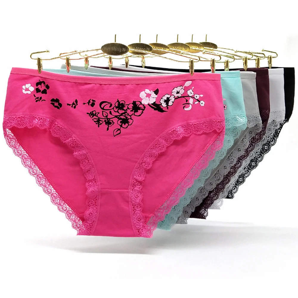 Woman Underwear Plus Size Panties Lace Sexy Underpants Girls Print Cotton Briefs For Women Fashion Female 6 Pcs/set