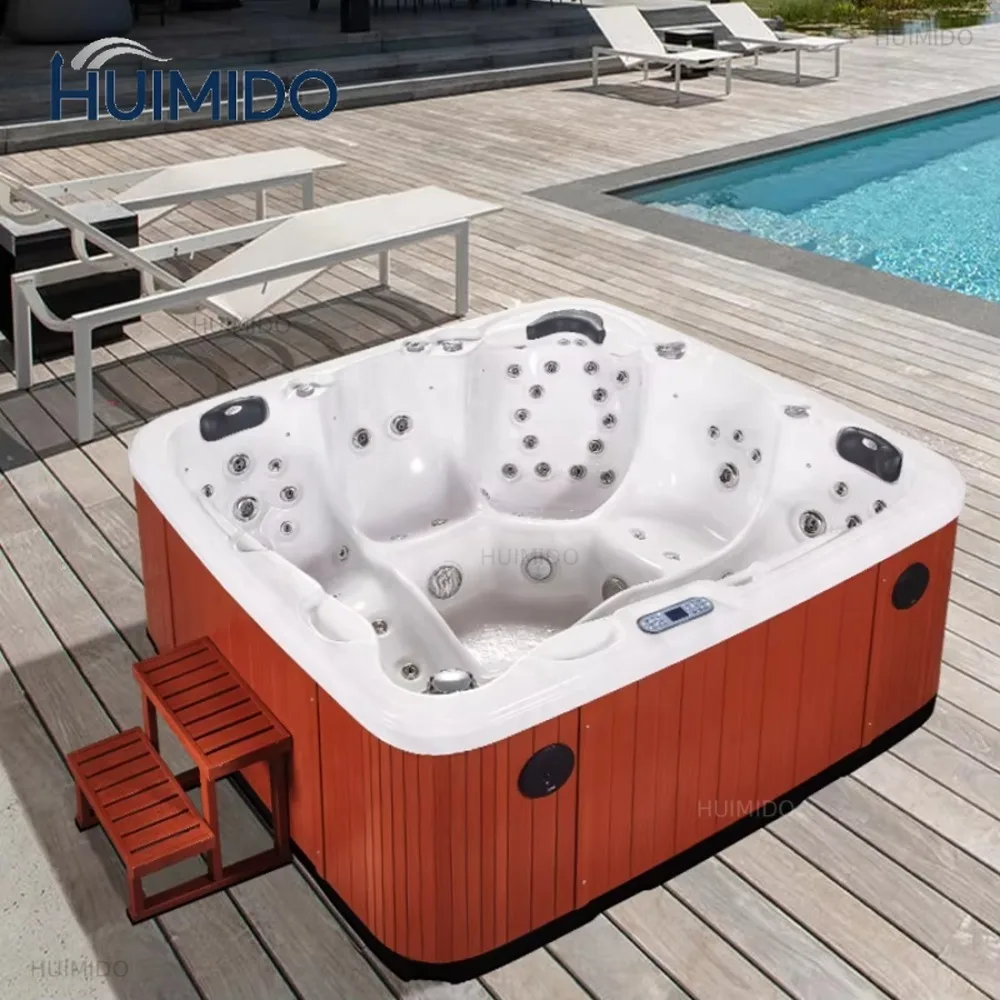Idromassaggio da Esterno per 5 Persone con Sistema di Controllo, Jacuzzi Americana 220V con Getti Idroterapici per Giardino