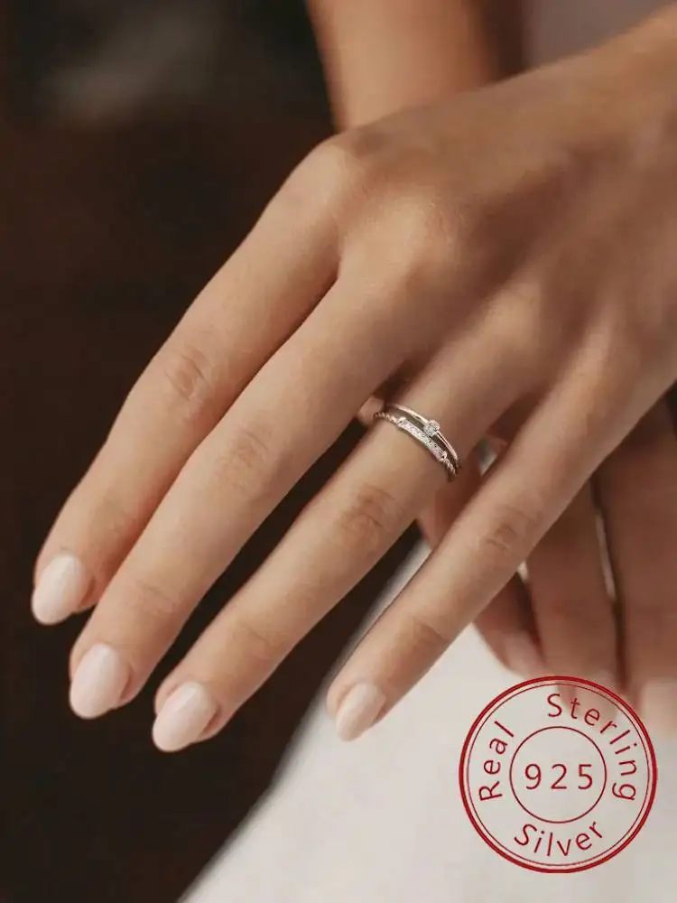 

925 Sterling Silver Classic Elegant Double Lines Ring for Women Anniversary Party Daily Wear Fashion High Quality Fine Jewelry