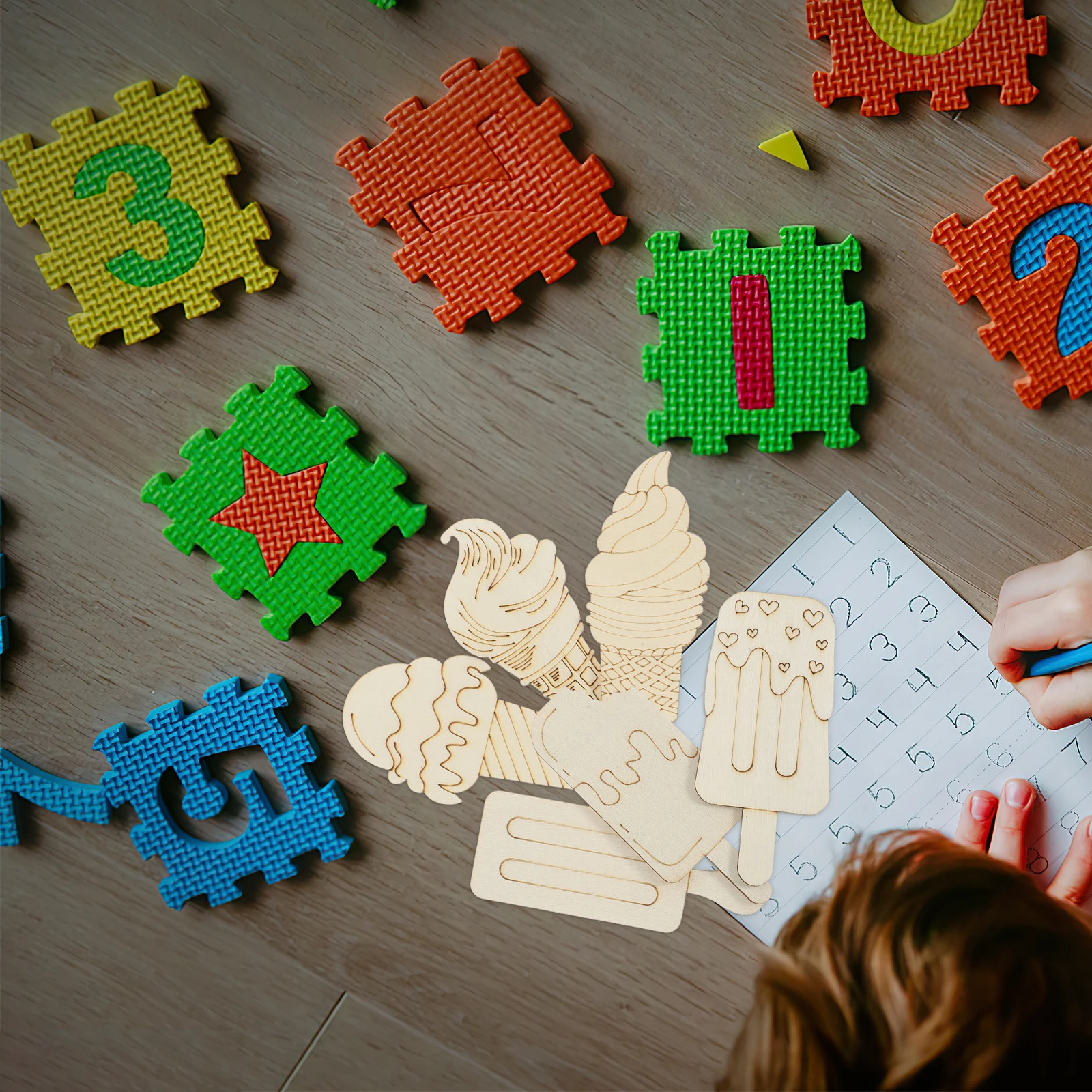 

70Pcs Wood Ice Cream Cutouts Unfinished DIY Painting Slices Handmade Craft Supplies for Kids Gift Home Decoration