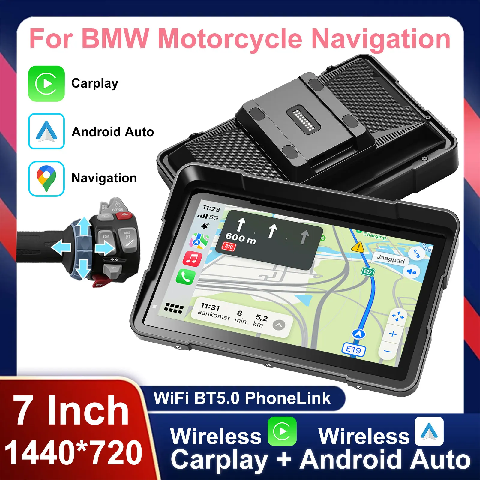 WEUASTE 7 inch Motorcycle Wireless CarPlay Android Auto GPS Navigation DVR For BMW R1200GS R1250GS F800 F900 With Wonder Wheel