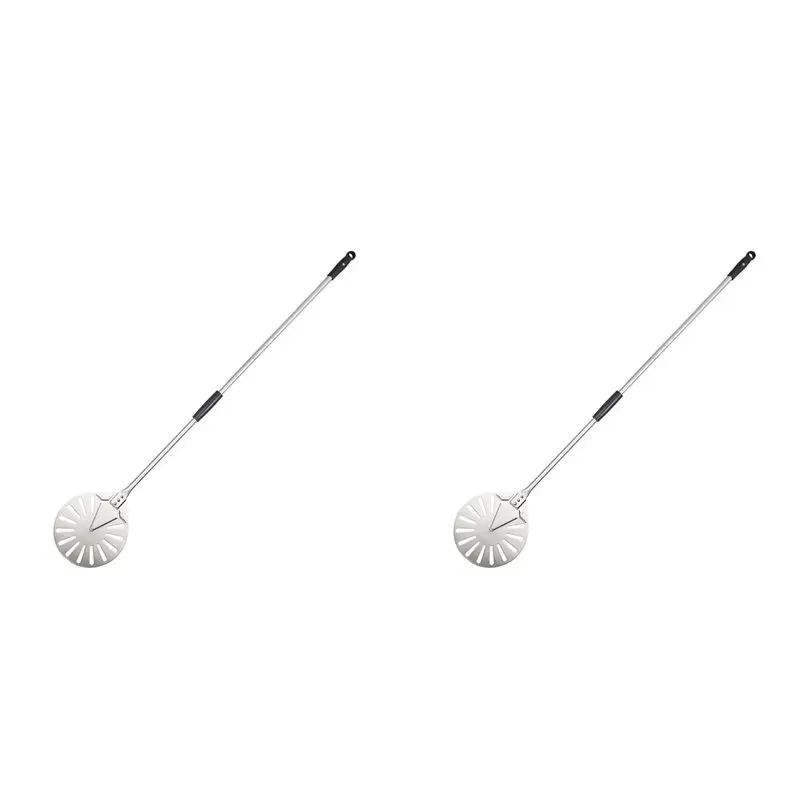 B97A-2Pcs 9 Inch Stainless Steel Pizza Turning Peel With 56 Inch Overall Long Pizza Shovel Alloy Handle Pizza Oven Shovel