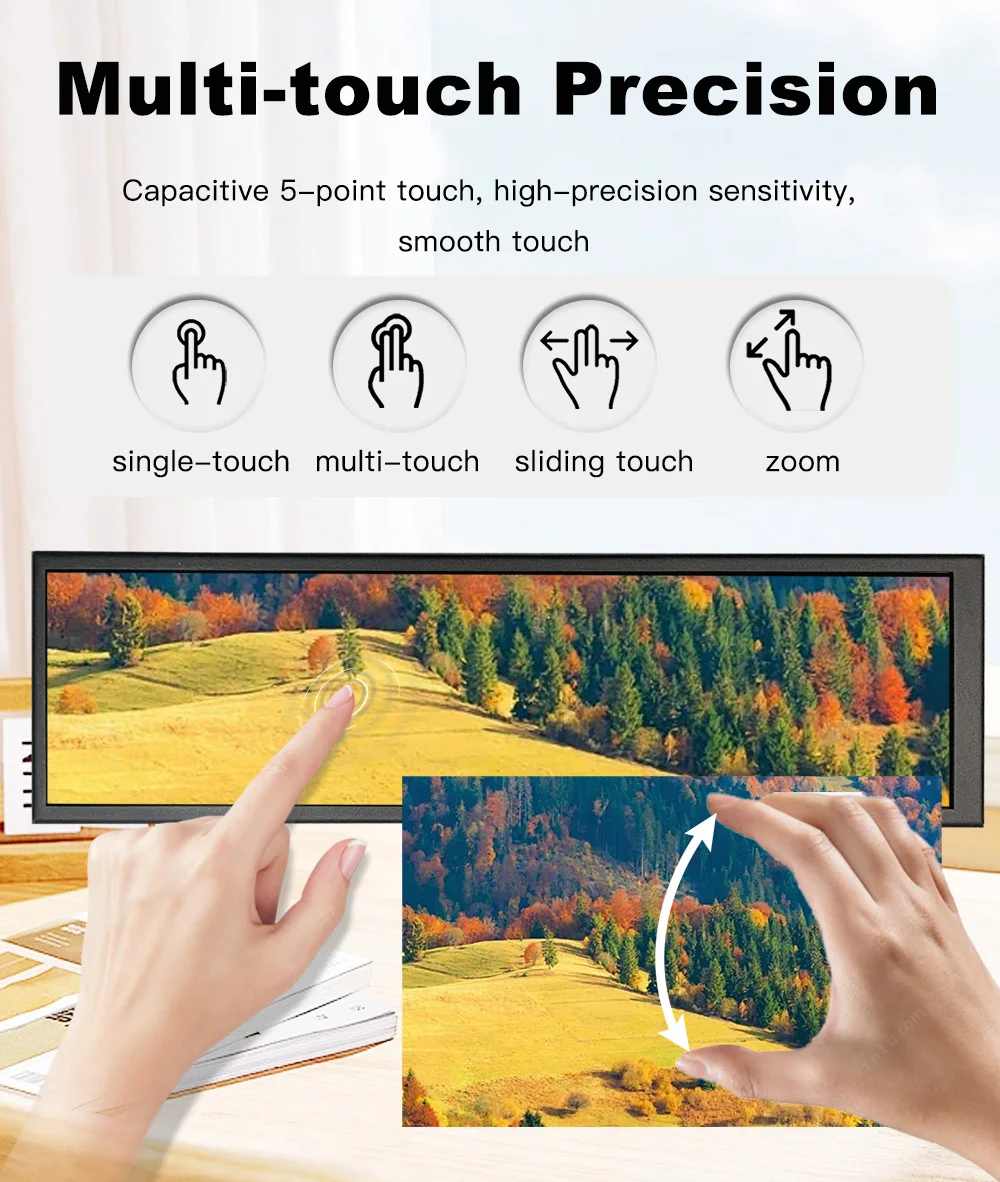 LESOWN Long Strip Touch Screen Display 8.8 inch Small LCD Screen IPS FHD 480x1920 HDMI Portable Monitor for Case PC Monitoring