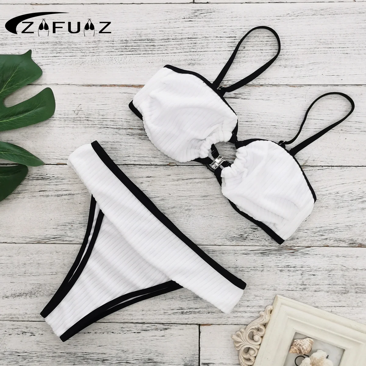 Zafuaz-biquíni preto e branco para mulheres, maiô sexy, estilo brasileiro, roupas de praia, 2021