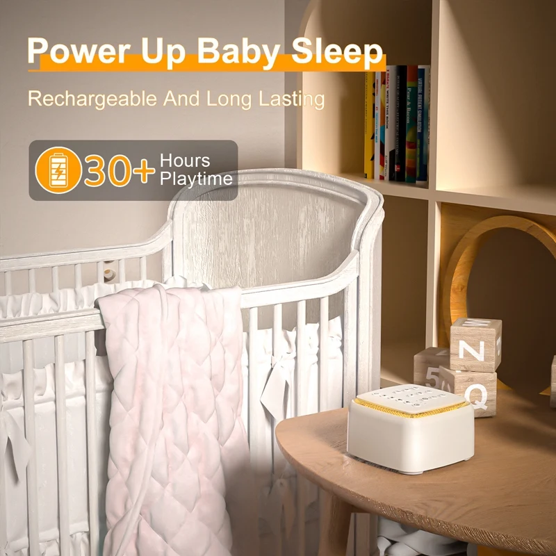 Máquina de ruido blanco, máquina de sonido recargable para bebés y adultos, 30 sonidos calmantes y luz cálida para dormir, fácil de usar