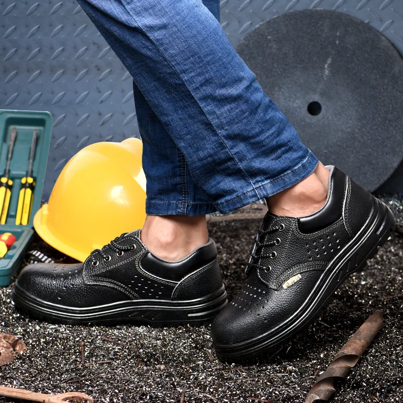 large size men's casual summer safety shoes worker steel toe covers working shoe soft leather breathable security boots protect