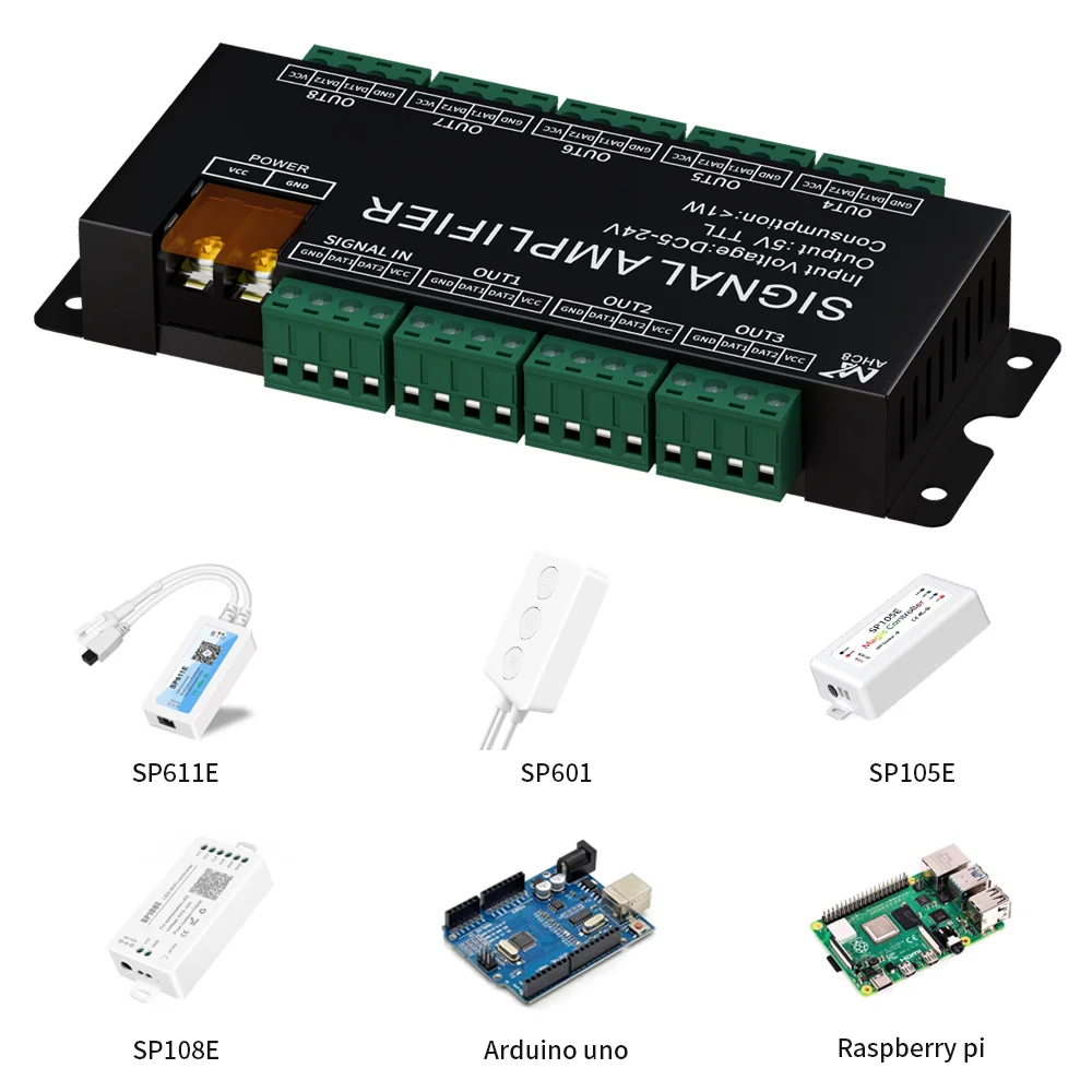 Imagem -05 - Amplificador de Sinal Led para Led Strip Portas Saída Spi Ttl Sincronizador 8ch Ws2811 2812b Ws2815 Ws2813