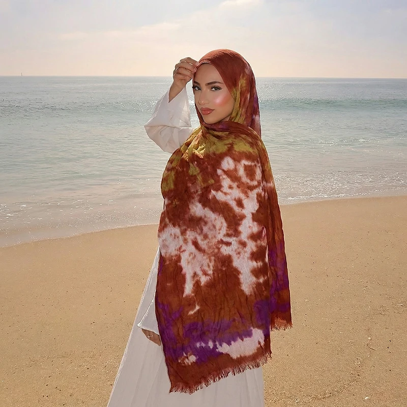 Muslim Modal Hijab Women Ramadan Watercolour Floral Print Scarf Bohemian Soft Breathable Shawl Wrap Islamic Turban Headscarf view 2