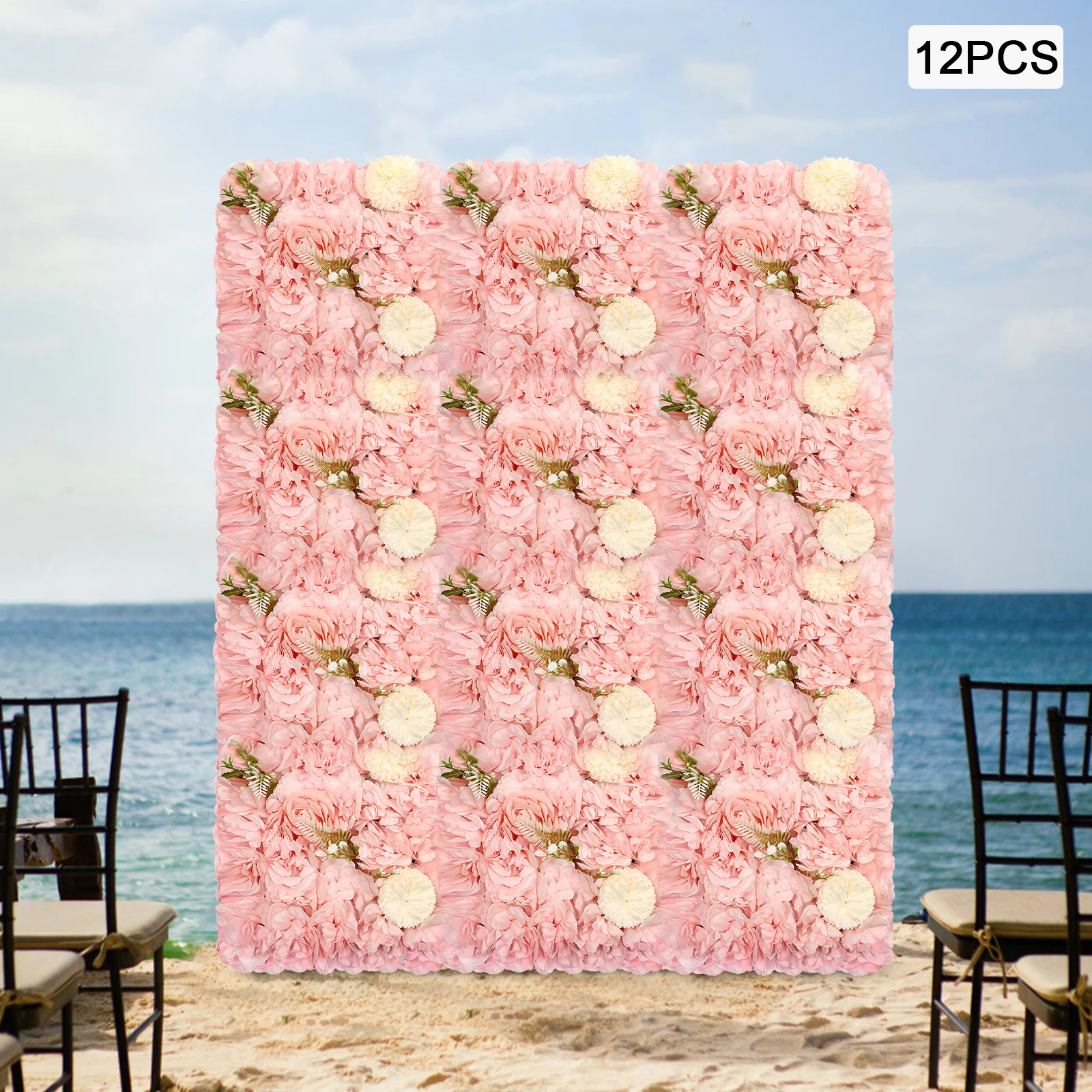 

[12-Piece Artificial Flower Wall] 12-Piece Artificial Flower Wall - Plastic - For Wedding Home - Durable Realistic