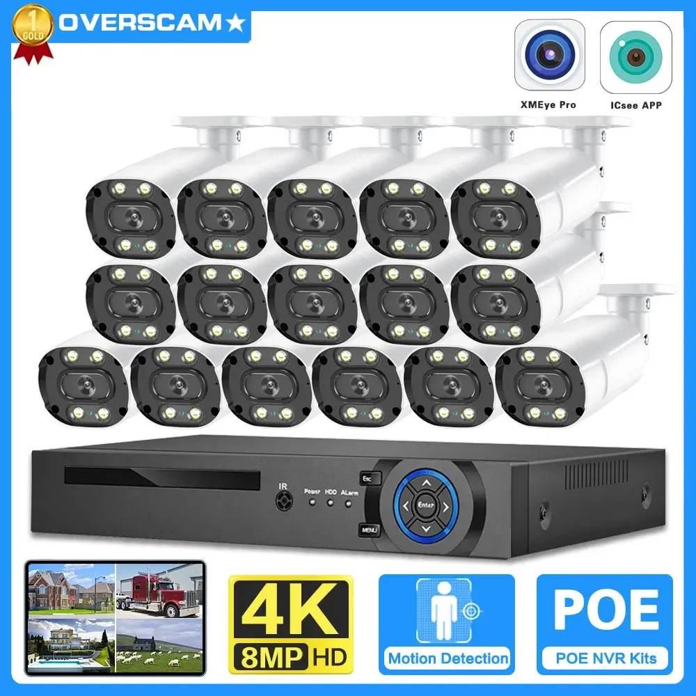 

Система камер безопасности 4K POE, 8MP Ultra HD, 16 каналов, NVR, двустороннее аудио, цветное ночное видение, наружная камера видеонаблюдения, набор камер видеонаблюдения