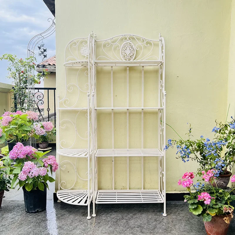 American retro outdoor flower stand balcony garden terrace multi-layer flower pot shelf wall corner floor-to-ceiling rack