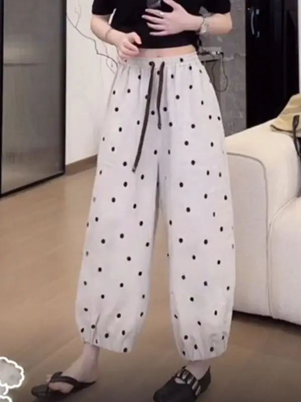 Summer Thin Large Size Loose Lantern Pants Women's Fashionable All-Match Cuffed Anti-Wrinkle High Waist Slimming Polka Dot Ca...