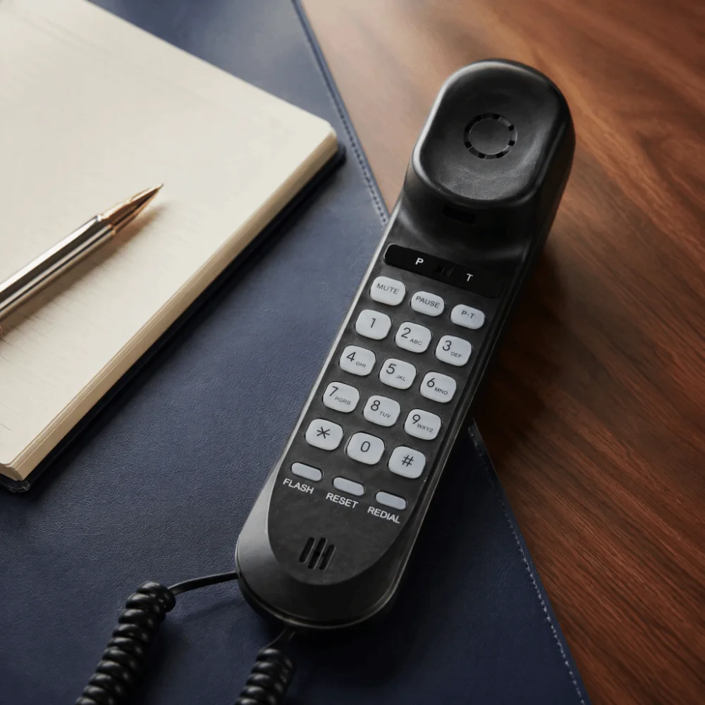 Large Buttons Corded Landline Phone Flash Mute Redial Black Color Wall Mountable Phone Wall Mountable Design HD Sound