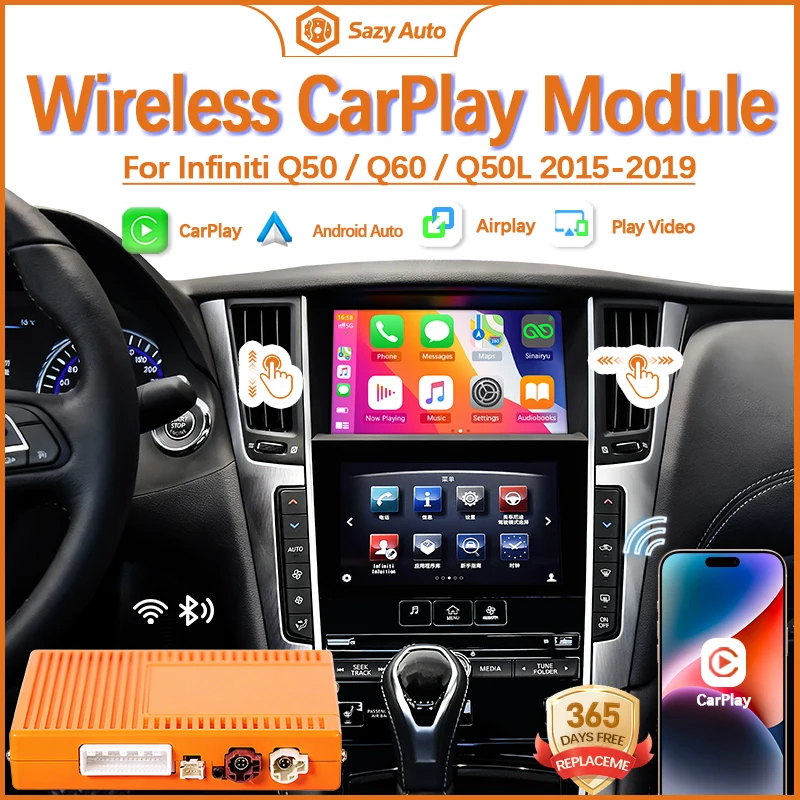 Car Stereo Upgrade CarPlay Interface Android Auto Module for Infiniti Q50 QX50 Q60 Q50S 2015 2016 2017 2018 2019 Navigation Kit
