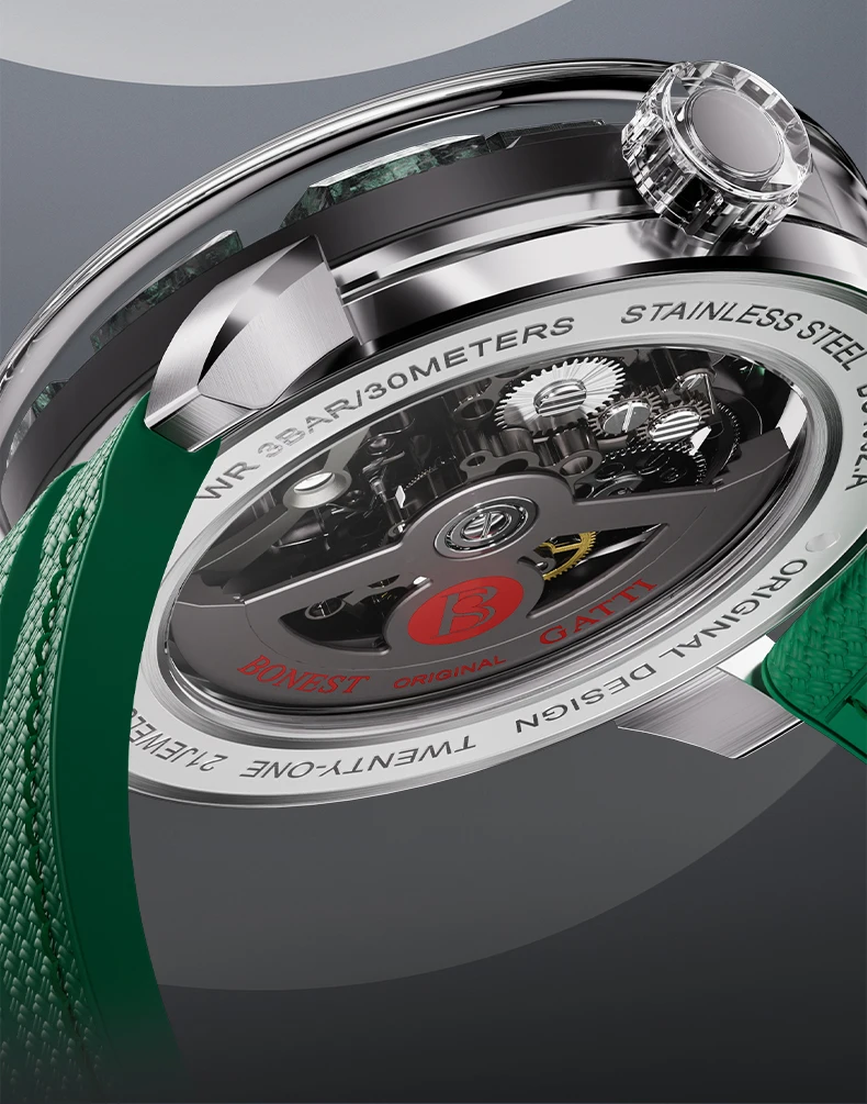 BONEST GATTI Мужские автоматические часы 44 мм Модные механические наручные часы Скелет из углеродного волокна Светящийся циферблат Сапфировое зеркало