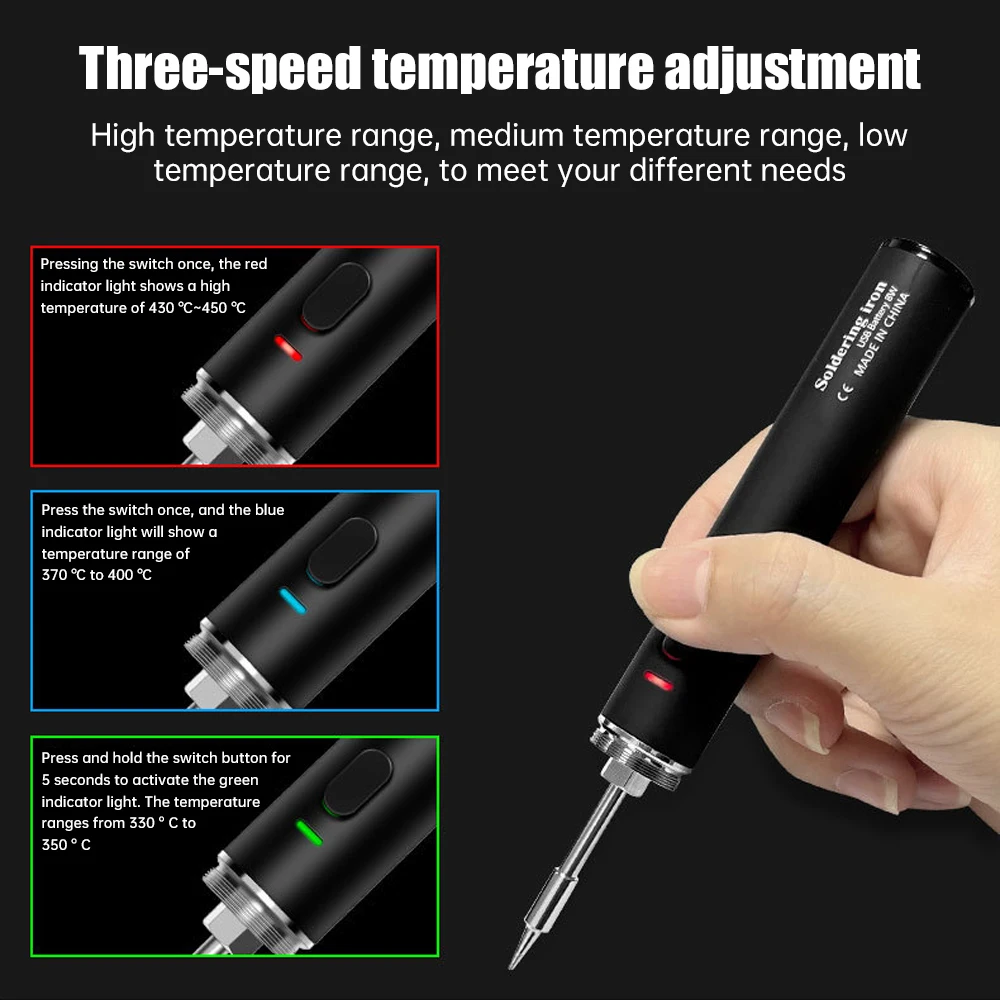 Wireless 5V Soldering Iron Set 18350 Lithium Battery USB Charging DIY Repair Tool Manual Radio Adjustable Temperature