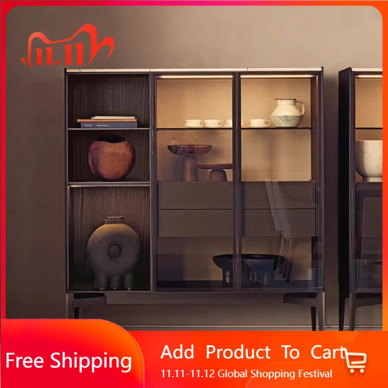 

Modern Shelves Bar Cabinet Mobile Living Room Luxury Wood Wine Cabinet Glass Designer Tequila Placards Ouverts Home Furniture