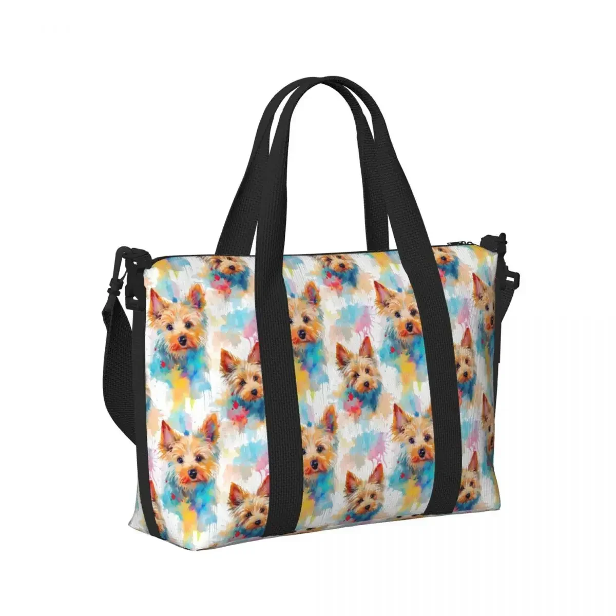 Yorkshire Yorkie Yappy Happy Pattern Beach Trave  Bag Large Capacity Tote Bags for Gym Sport Women Shopping Duffle Shoulder Bag