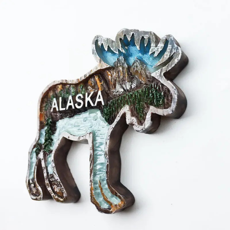 American Alaska Creative Moose Three-dimensional Tourism Memorial Decorative Crafts Painted Resin Magnetic Refrigerator Stickers