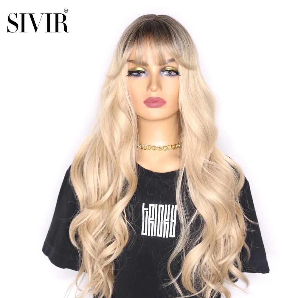 Sivir Synthetic 613/Black/Pink Color Wigs For Woman Long Natural Wave Hair With Bangs Cosplay/Daily/Party  Heat Resistant Fibre