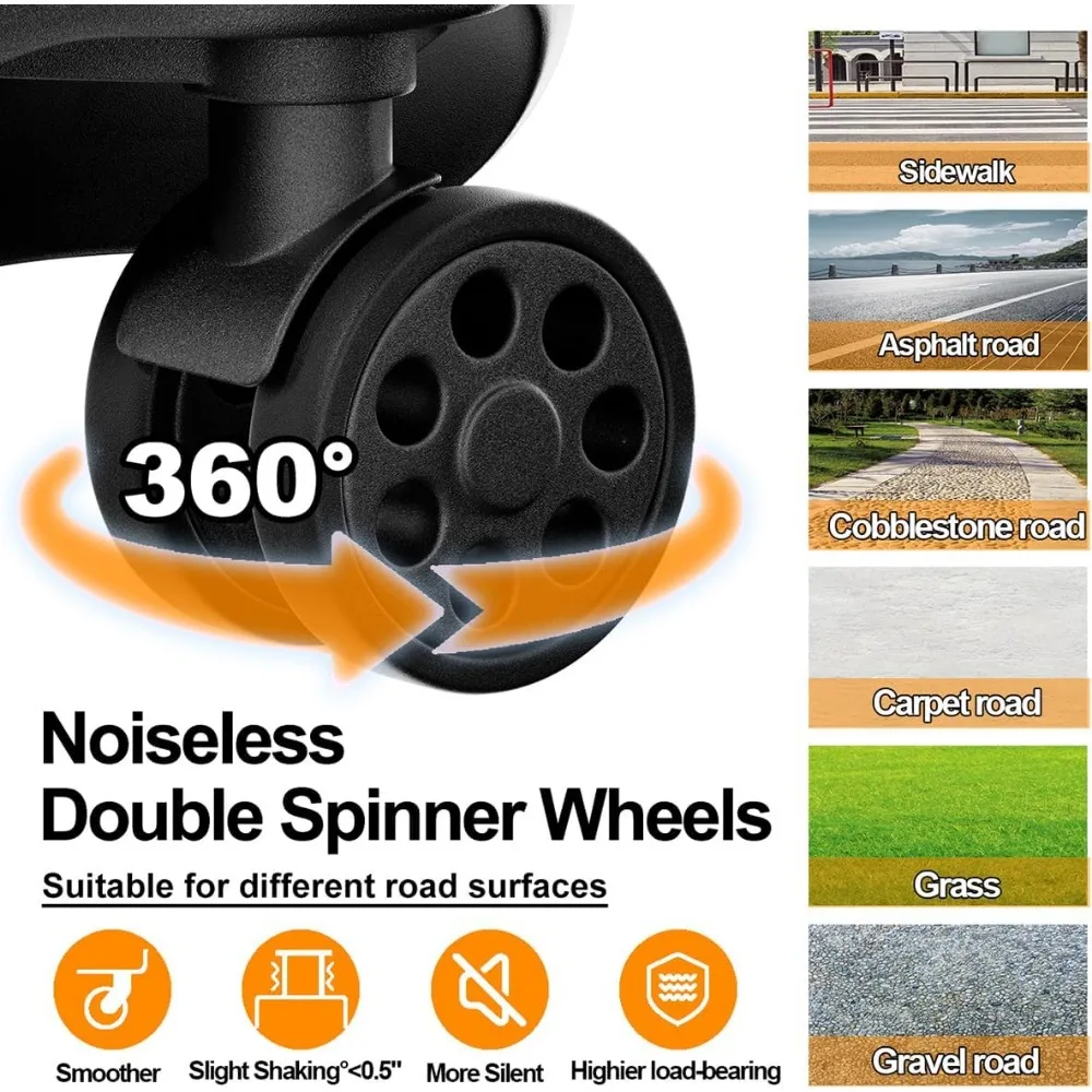 Maletas giratorias de doble rueda con puerto USB, portavasos, cerradura TSA, equipaje rígido de PC + ABS para viajes a cuadros, 28 pulgadas