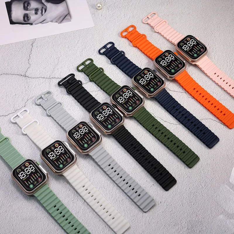 Детские часы, модный силиконовый ремешок, детские спортивные светодиодные цифровые часы, водонепроницаемые электронные наручные часы с календарем для мальчиков и девочек