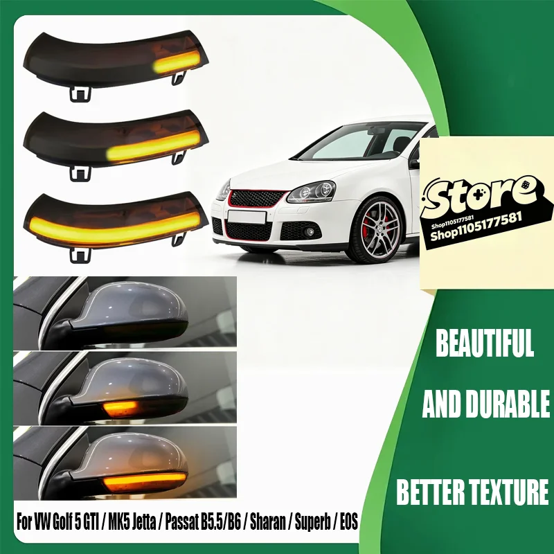 For VW Golf 5 GTI / MK5 Jetta / Passat B5.5/B6 / Sharan / Superb / EOS, Dynamic LED Turn Signal Mirror Indicator Lights Sequen