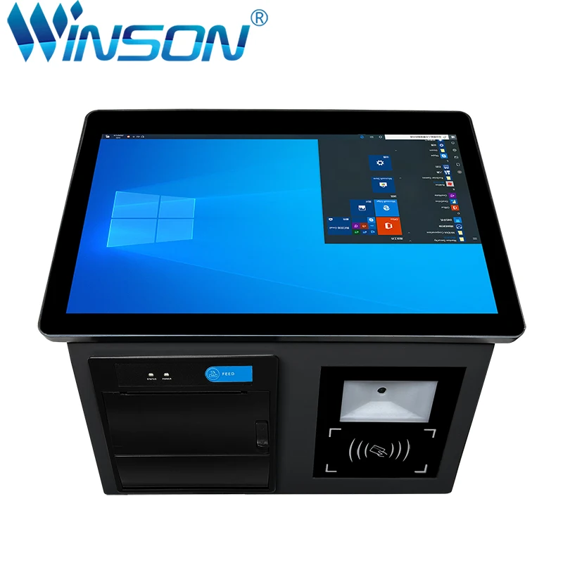 All-in-One Black POS System Dual Touch Screen Pos Terminal With Cash Drawer, Receipt Printer, Barcode Scanner For Supermarket