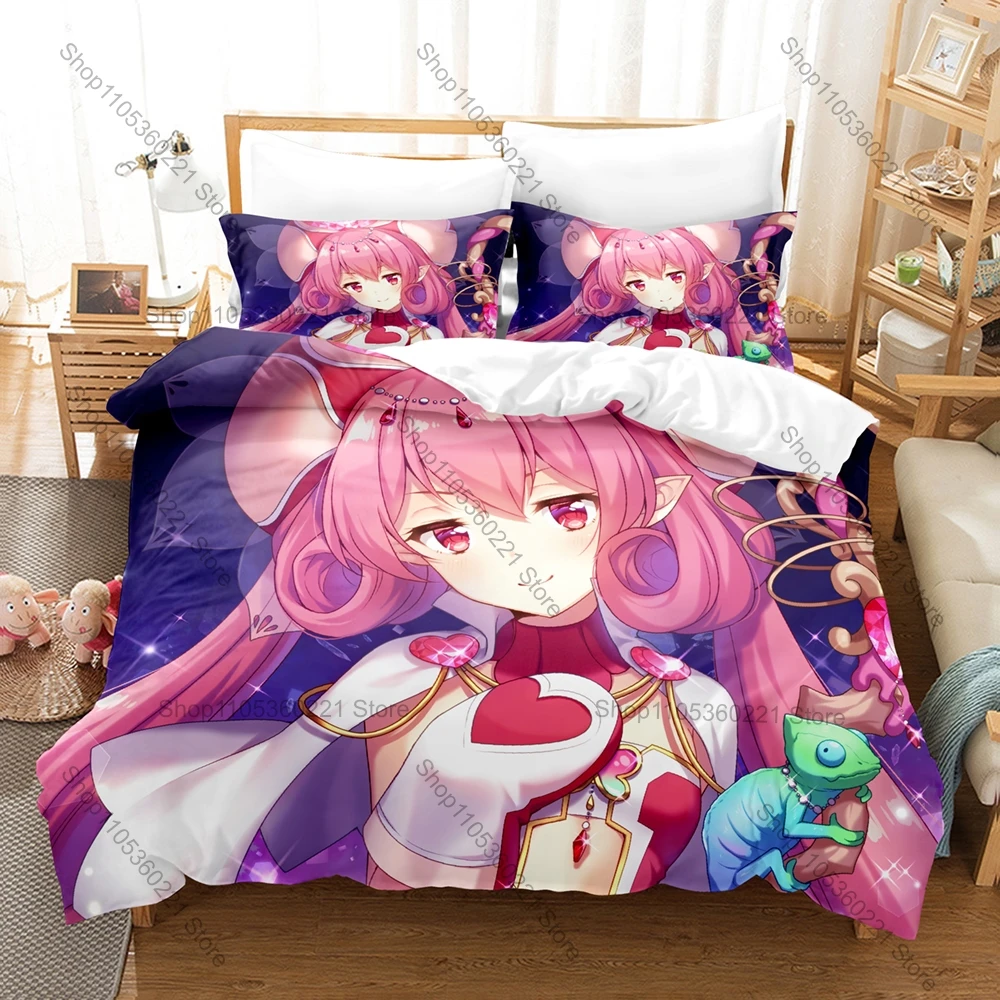 Princess Connect! ReDive Fan Merch Duvet Cover + 2 Pillowcases, Cute Printed Bedding Set for Game Anime Lovers Collection