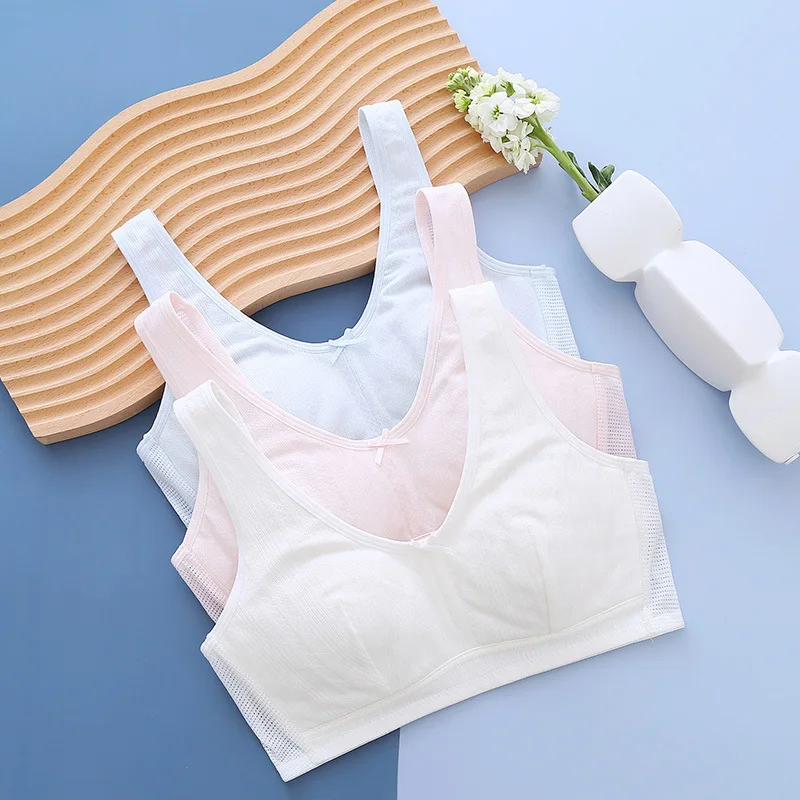 Simple Comfortable Solid Color Girls Underwear Youth Development Cotton Vest Breathable Thin Soft Traceless Kids Bra