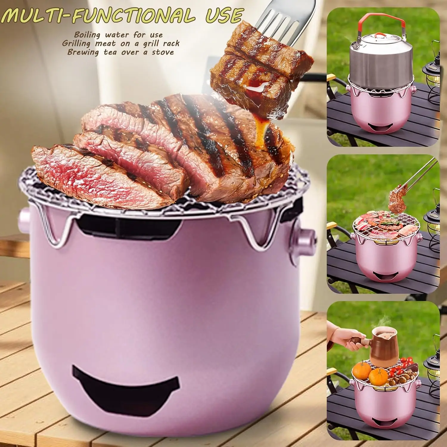 Portable Charcoal Grills, Stainless Steel Charcoal BBQ Grill, Small Barbecue Grill for Outdoor Cooking, Camping, RV, Picnic
