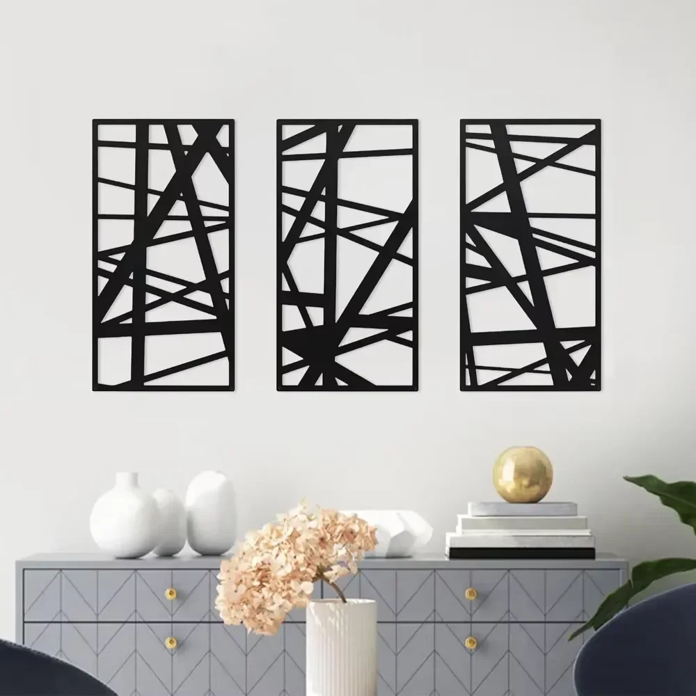 Stylish Modern Metal Wall Art Hollow Out Pattern Wall Sculpture Rustproof Decor for Home Living Room Bedroom Office Wall Art